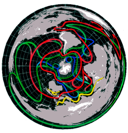 Earth's Ocean Currents with South Pole at Center